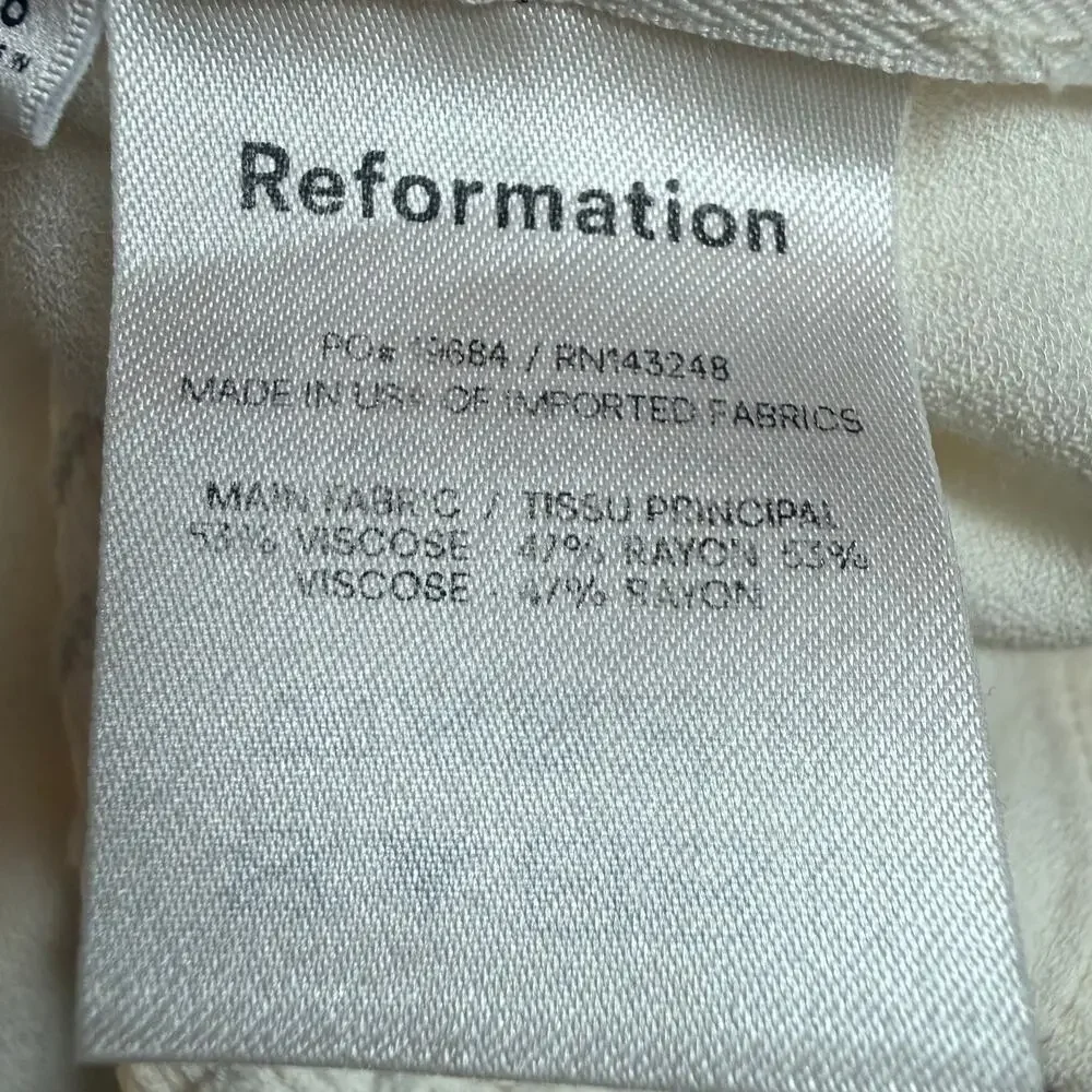Reformation Buco Ivory Sweetheart Puff Sleeve Button Front Top Size 8 Romantic